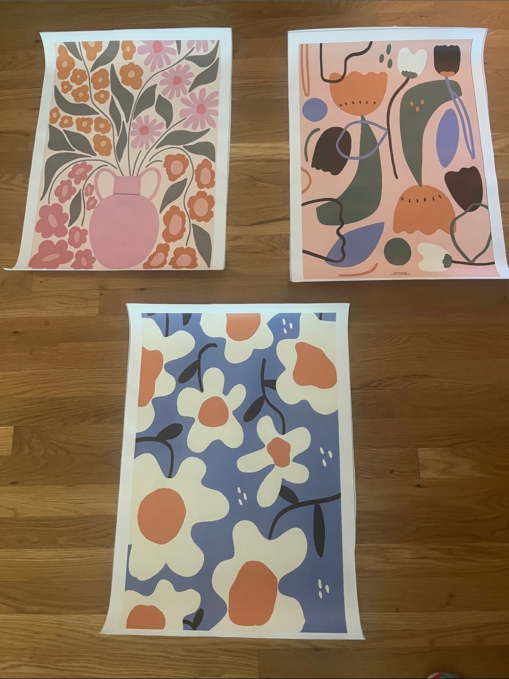 Set of Three Made with Love Modern Floral Art Prints — Pink, Blue & Peach